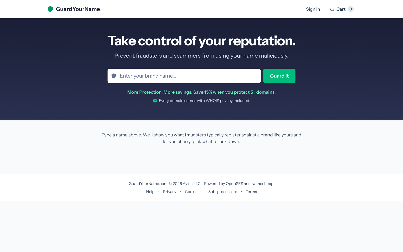 GuardYourName home page