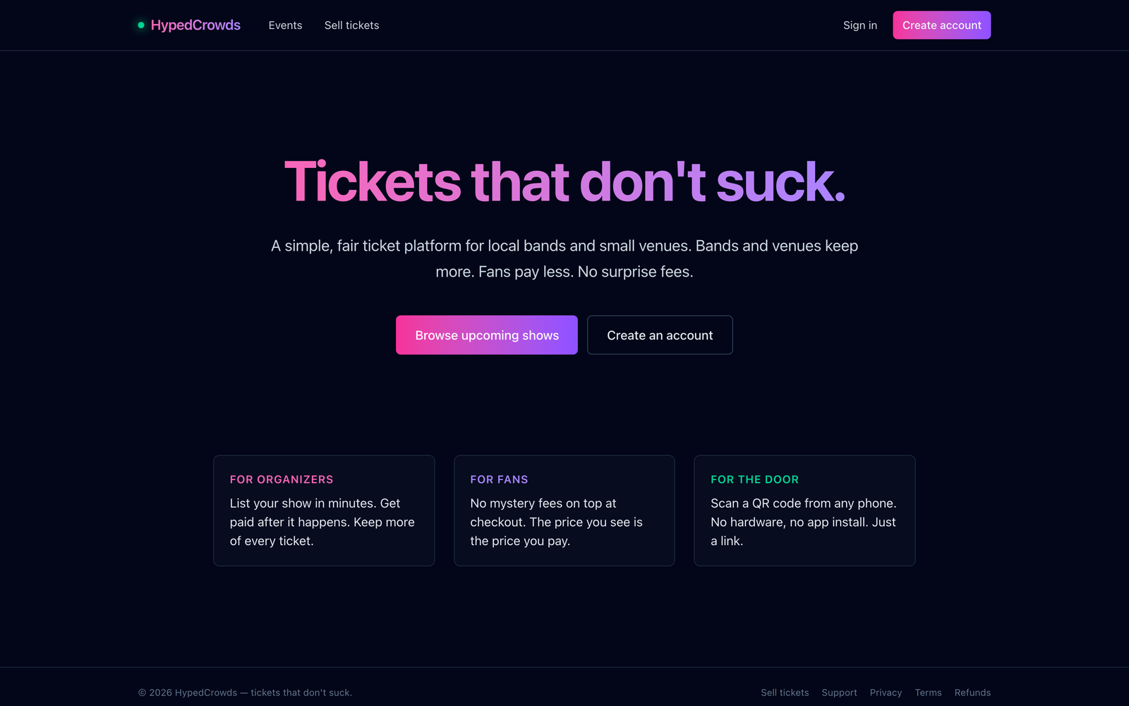 HypedCrowds home page
